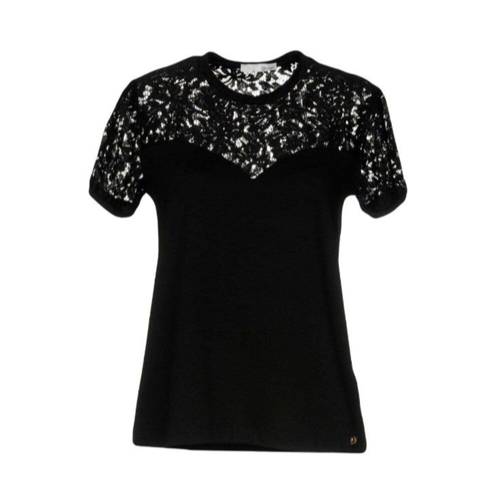 RELISH Women's Black T-Shirt Sz XL Lace Panel Round Neck Blouse Made in Italy